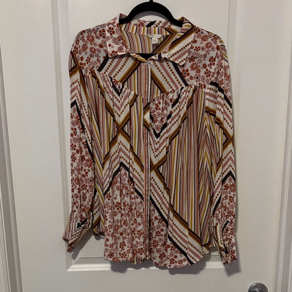 Cato Multicolor Floral and Striped Blouse